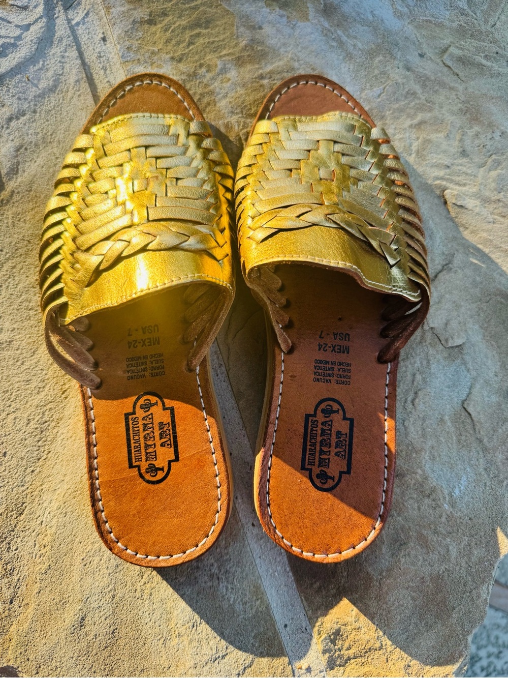 NEW Myrna Art Gold Leather Huarache Sandals Women’s Size 7 Handmade - Picture 15 of 17
